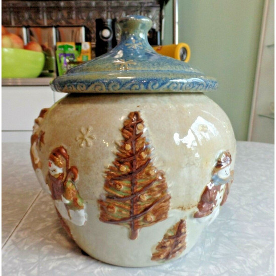 ST. NICHOLAS SQUARE SNOWMAN DESIGN "FOREST FRIENDS" LARGE COOKIE/STORAGE JAR
