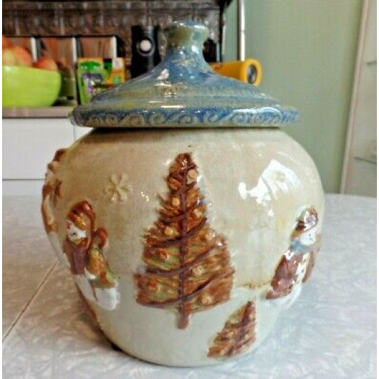 ST. NICHOLAS SQUARE SNOWMAN DESIGN "FOREST FRIENDS" LARGE COOKIE/STORAGE JAR