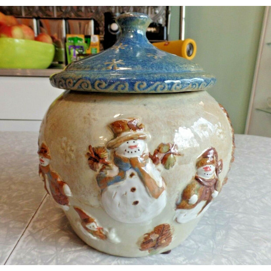 ST. NICHOLAS SQUARE SNOWMAN DESIGN "FOREST FRIENDS" LARGE COOKIE/STORAGE JAR