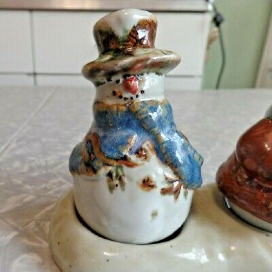 ST. NICHOLAS SQUARE SNOWMAN DESIGN "FOREST FRIENDS" SALT & PEPPER SHAKER SET