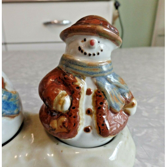 ST. NICHOLAS SQUARE SNOWMAN DESIGN "FOREST FRIENDS" SALT & PEPPER SHAKER SET