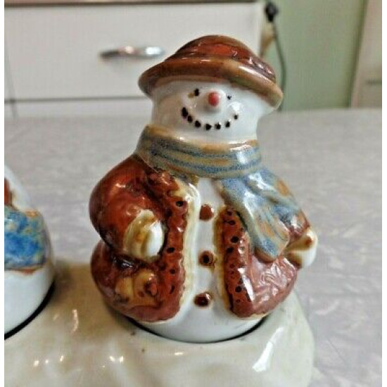 ST. NICHOLAS SQUARE SNOWMAN DESIGN "FOREST FRIENDS" SALT & PEPPER SHAKER SET