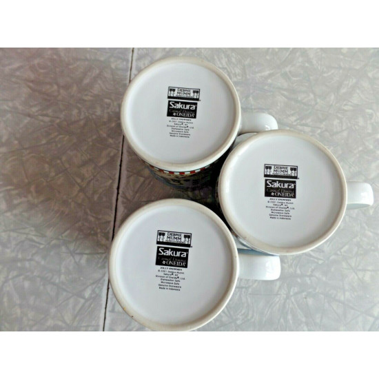 3PC.SAKURA DEBBIE MUMM DESIGN "JOLLY SNOWMEN" SERIES COFFEE/TEA MUGS