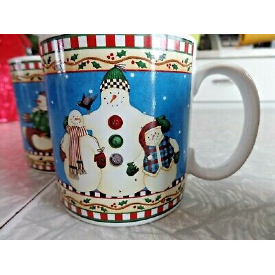 3PC.SAKURA DEBBIE MUMM DESIGN "JOLLY SNOWMEN" SERIES COFFEE/TEA MUGS