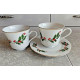 BEAUTIFUL KASHIMA "CHRISTMAS HOLLY" 3 PC. PORCELAIN CUP & SAUCER SET GOLD ACCENT