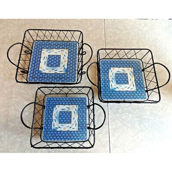 TEMP-TATIONS by TARA 6 PC. SERVEWARE BASKETS in OLD WORLD BLUE CONFETTI PATTERN