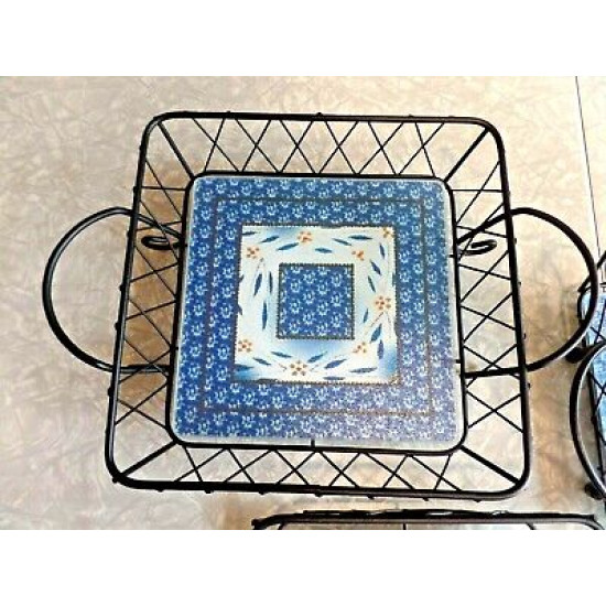 TEMP-TATIONS by TARA 6 PC. SERVEWARE BASKETS in OLD WORLD BLUE CONFETTI PATTERN