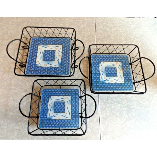TEMP-TATIONS by TARA 6 PC. SERVEWARE BASKETS in OLD WORLD BLUE CONFETTI PATTERN