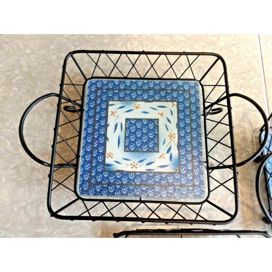 TEMP-TATIONS by TARA 6 PC. SERVEWARE BASKETS in OLD WORLD BLUE CONFETTI PATTERN