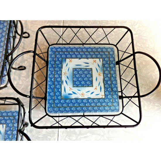 TEMP-TATIONS by TARA 6 PC. SERVEWARE BASKETS in OLD WORLD BLUE CONFETTI PATTERN