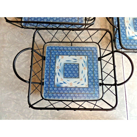 TEMP-TATIONS by TARA 6 PC. SERVEWARE BASKETS in OLD WORLD BLUE CONFETTI PATTERN