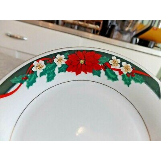 4 PC. SET of TIEN SHAN POINSETTIAS LUNCH PLATES in the "DECK the HALLS PATTERN