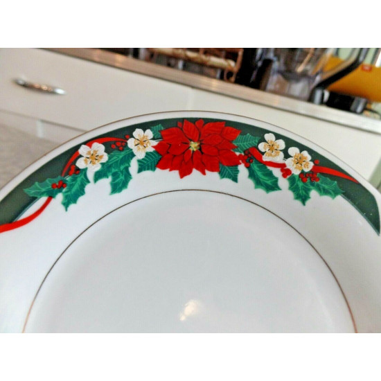 4 PC. SET of TIEN SHAN POINSETTIAS LUNCH PLATES in the "DECK the HALLS PATTERN