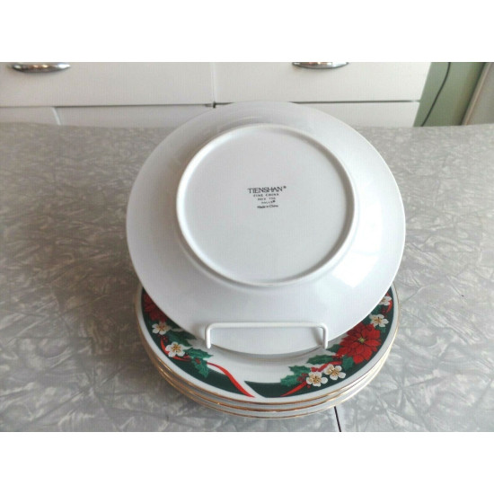 4 PC. SET of TIEN SHAN POINSETTIAS LUNCH PLATES in the "DECK the HALLS PATTERN