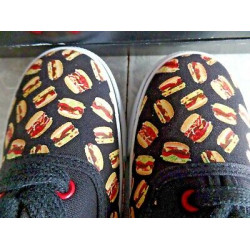 NEW WOMEN'S SIZE 6 "CUTE to the CORE" BLACK PRIME HAMBURGER CANVAS TENNIS SHOES