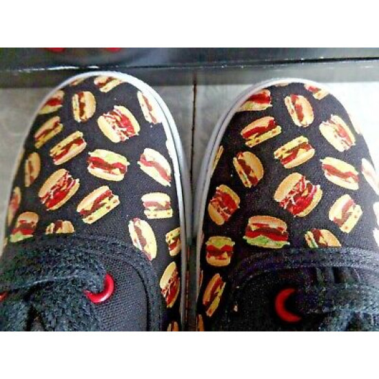 NEW WOMEN'S SIZE 6 "CUTE to the CORE" BLACK PRIME HAMBURGER CANVAS TENNIS SHOES