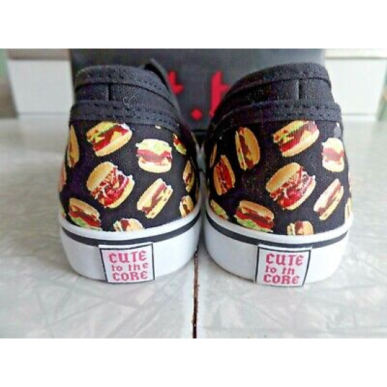 NEW WOMEN'S SIZE 6 "CUTE to the CORE" BLACK PRIME HAMBURGER CANVAS TENNIS SHOES