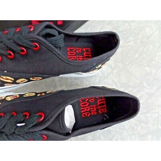 NEW WOMEN'S SIZE 6 "CUTE to the CORE" BLACK PRIME HAMBURGER CANVAS TENNIS SHOES