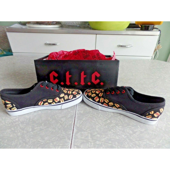 NEW WOMEN'S SIZE 6 "CUTE to the CORE" BLACK PRIME HAMBURGER CANVAS TENNIS SHOES