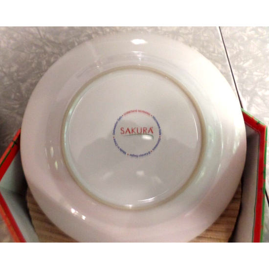 NOS SAKURA VINTAGE 4 PC. CHRISTMAS MORNING COMPLETE 8 1/4" SALAD/LUNCH PLATE SET