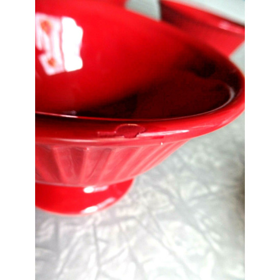 CRATE&BARREL 4 PC. STONEWARE RED PEDESTAL BOTTOM RAMEN/DESSERT BOWL SET