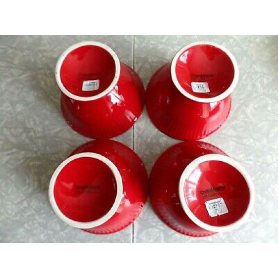 CRATE&BARREL 4 PC. STONEWARE RED PEDESTAL BOTTOM RAMEN/DESSERT BOWL SET