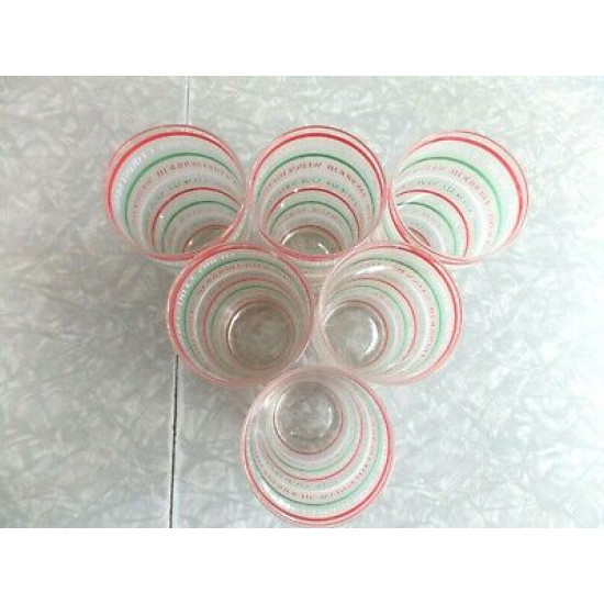 6 PC. FROSTED GLASS DRINK SET in a "MERRY CHRISTMAS" PATTERN in SIX LANGUAGES