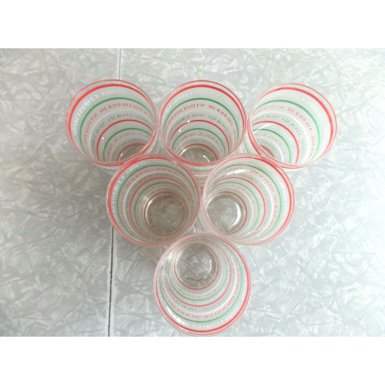 6 PC. FROSTED GLASS DRINK SET in a "MERRY CHRISTMAS" PATTERN in SIX LANGUAGES