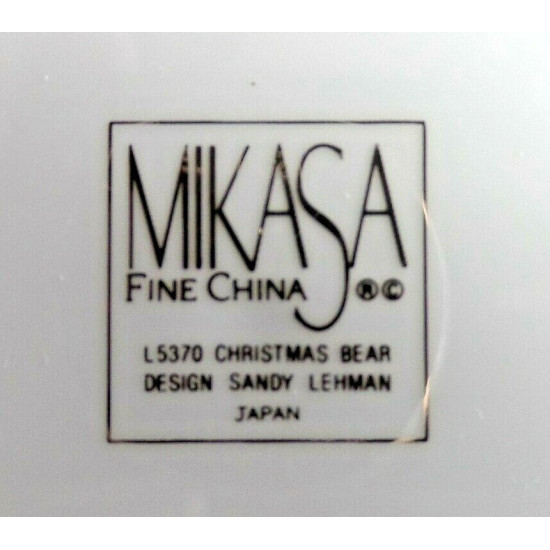NEW MINT MIKASA 4 PC. SALAD/BREAD PLATE SET in the "CHRISTMAS BEAR" PATTERN