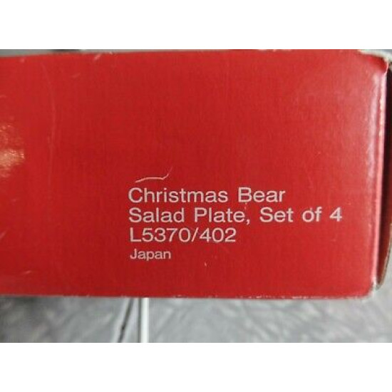 NEW MINT MIKASA 4 PC. SALAD/BREAD PLATE SET in the "CHRISTMAS BEAR" PATTERN