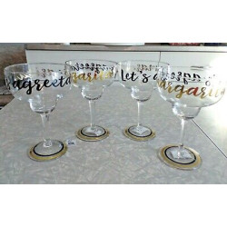 BRAND NEW MUD PIE "LETS AGREETA MARGARITA" 4 PC. MARGARITA GLASS SET