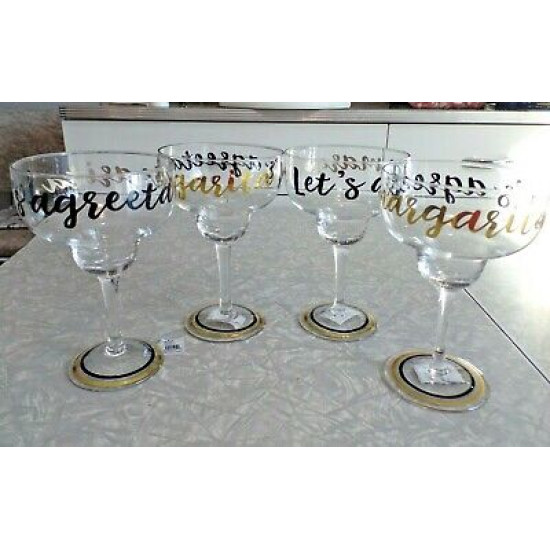 BRAND NEW MUD PIE "LETS AGREETA MARGARITA" 4 PC. MARGARITA GLASS SET