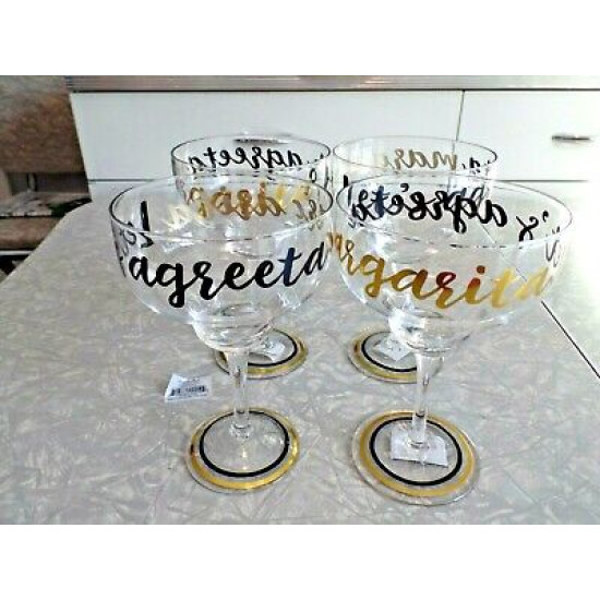 BRAND NEW MUD PIE "LETS AGREETA MARGARITA" 4 PC. MARGARITA GLASS SET