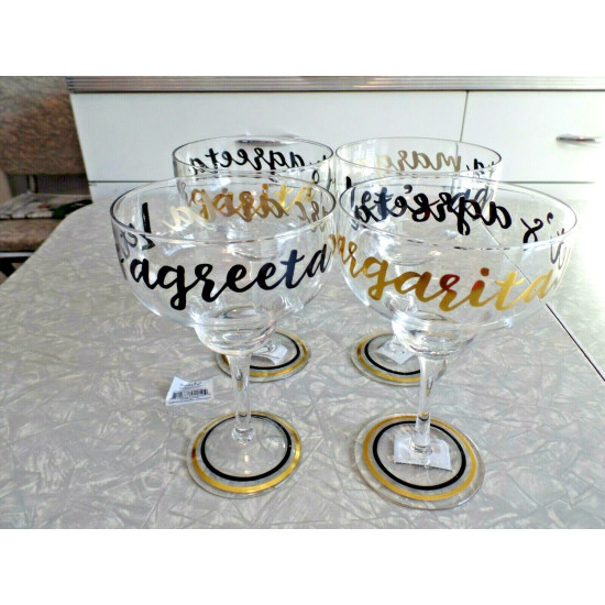 BRAND NEW MUD PIE "LETS AGREETA MARGARITA" 4 PC. MARGARITA GLASS SET
