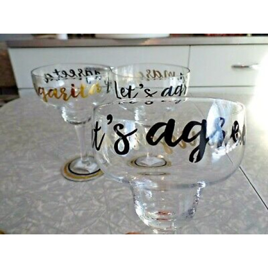 BRAND NEW MUD PIE "LETS AGREETA MARGARITA" 4 PC. MARGARITA GLASS SET